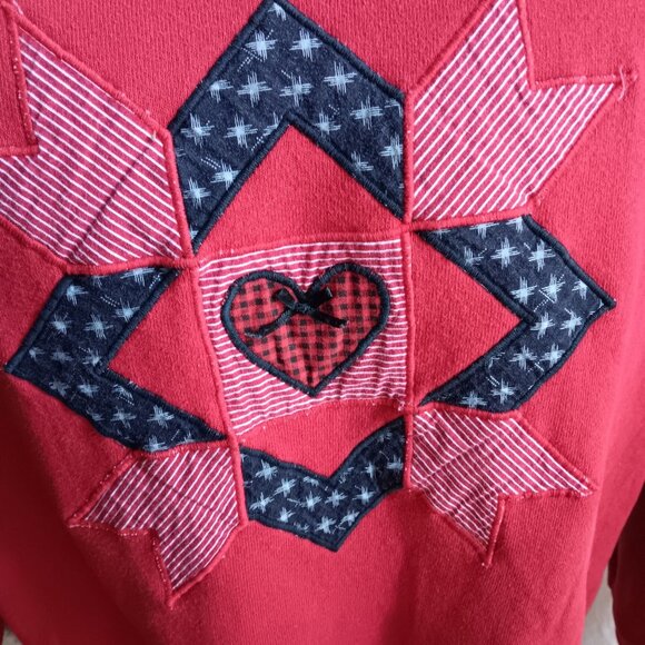 Vintage Women's Sweatshirt XL 90s Red Heart cottagecore Peter Pan Sweat Shirt - Picture 2 of 4